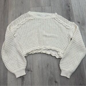 Lovers + Friends White Knit Cropped Braided Sweater